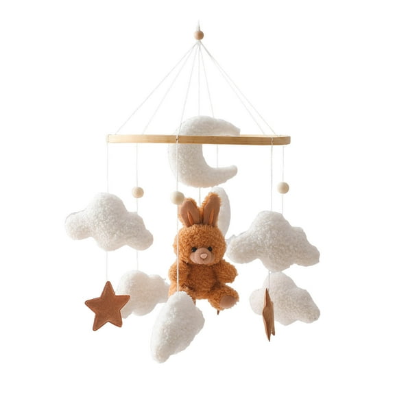 Kumdkd Baby Crib Mobile with Rotating Bunnies - Nursery Cot Mobile Toy with Soft Felt Stars & Clouds, Musical Sleep Soother, 360-Degree Rotation for Sensory Development & Visual Stimulation