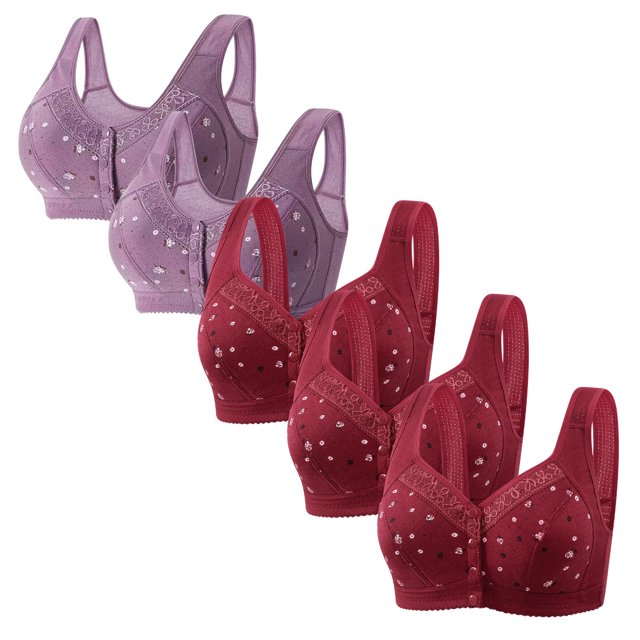 Latrodar Bras for Women Front Closure Bras for Women No Underwire 5PCS Supportive Bralettes Wireless Posture Correcting Lightweight Bras with Wide Straps Solid Embroidered Underwear for Ladies Running