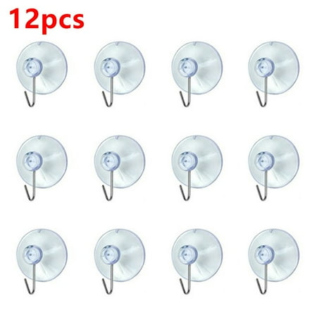 

12 X Suction Cup Hooks Sucker Hanger Small Clear Plastic Hanging Dia 3Cm