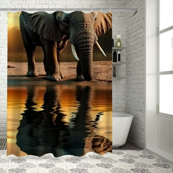Patifu Elephant Sunset Water Shower Curtain Set with Hooks 36"x72