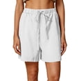 thumbnail image 5 of Cotton Linen Shorts for Women Plus Size Drawstring Elastic Waist Summer Beach Vacation Bermuda Shorts with Pockets, S, 5 of 7