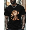 thumbnail image 4 of Cute Monkey Men's T Shirts Funny Animal T-Shirt for Men Crew Neck Tees Cotton Tops, Black, S, 4 of 7
