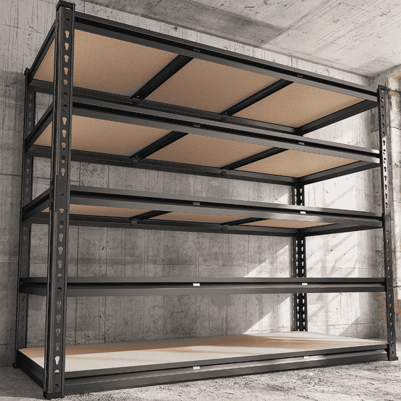 REIBII Heavy Duty Garage Shelving Unit, 5-Tier, Adjustable Shelves, 3000 lb Capacity, 48 in W x 24 in D x 72 in H, Black