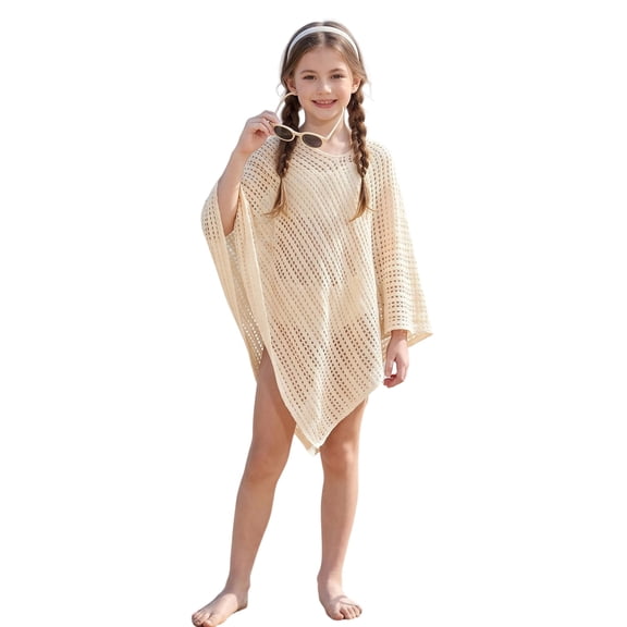 Landzoo Kids Boys Girls Tees Solid Color Loose Batwing Long Sleeve Boat Neck T Shirt Summer Open Crochet Knit Quick Dry Toddler Girls Shirt Size 9-10 Years Beige