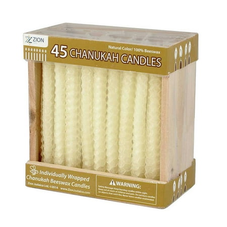 Zion Judaica Beeswax Honeycomb Hanukkah Candles in Wooden Crate 45 Pack