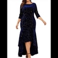 thumbnail image 1 of Vestidos de Talla Grande para Mujer, Vestido Formal de Terciopelo con Mangas 3/4, Corte Sirena y Dobladillo Alto y Bajo Azul XL, 1 of 9