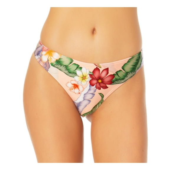 CALIFORNIA SUNSHINE Women's Pink Floral Stretch Lined Bikini Moderate Coverage Sunshine Hipster Swimsuit Bottom S