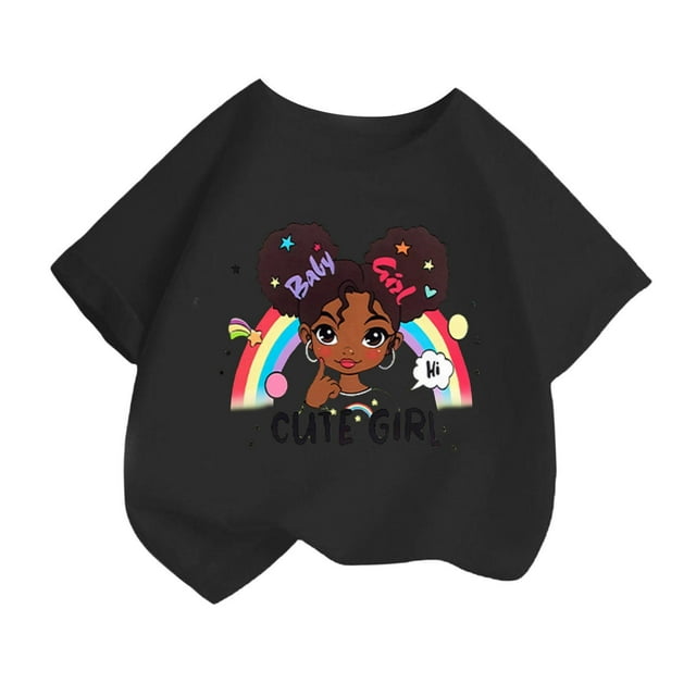 WEAIXIMIUNG 5 Filles Enfants Filles Mignon Mode Imprimé Col Rond Décontracté Ample Confortable Manches Courtes T-Shirt d'Été Hauts