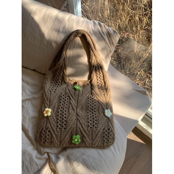 Zhuge Bolso de hombro tejido para mujer, bolso de mano tejido, bolso de mano tejido elegante para playa de verano, bolsos de hombro de 14,17 x 0,78 x 14,17 pulgadas (marrón)