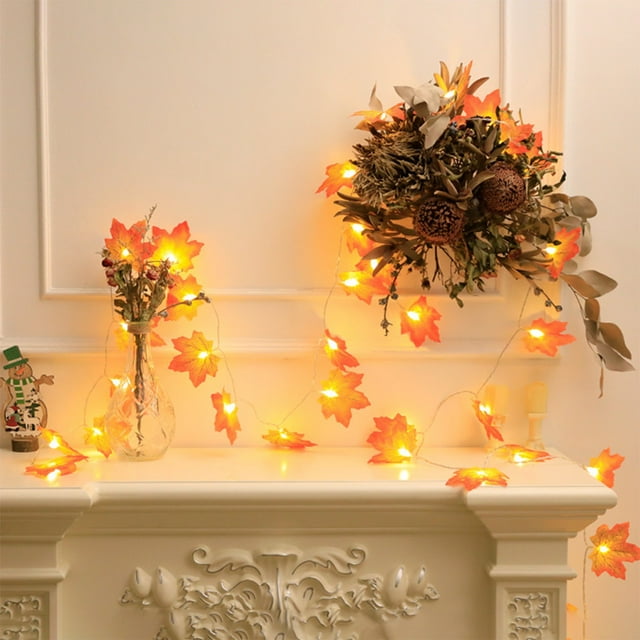 hengsof Halloween Maple Leaves String Light, Fall Garland Lights, Waterproof Battery Operated Maple Leaf LED String Light with 2 Modes for Home Indoor Outdoor Garden Party Decor Thanksgiving Christmas