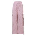 thumbnail image 6 of Rhuody Casual Pants For Womens Wide Leg Cargo Pants For Lady With Side Pocket Mid Waisted Travel Streetwear Baggy Stretchy Pant Simple Trousers Pink Xl, 6 of 8