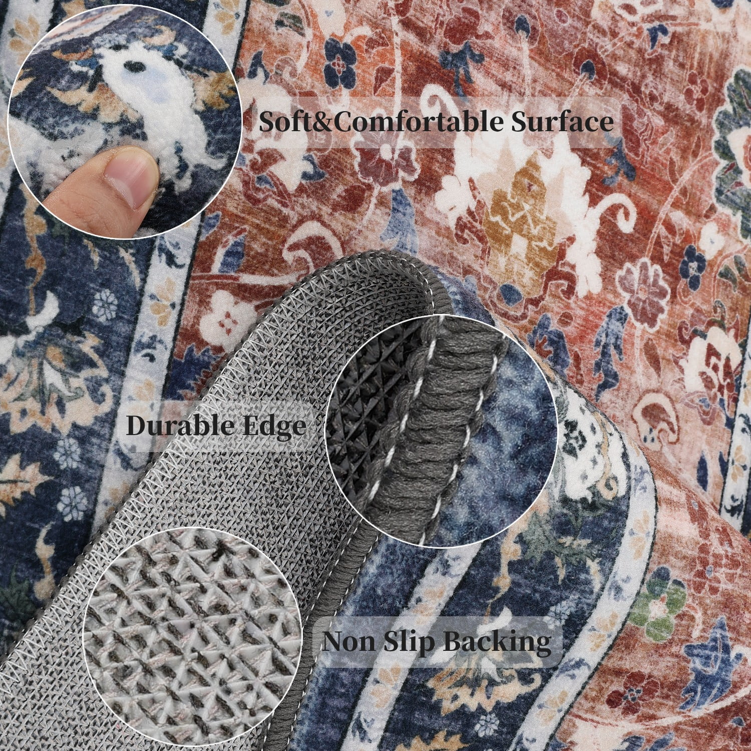 Kitchen Rugs and Runners Set of 3, Yamaziot Kitchen Mat for Floor, Non Slip Skid Comfort Washable Farmhouse Carpet for Laundry Room Sink, 20"x32"+20"x32"+20"x47"