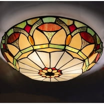 Vinplus Tiffany 3 Light Flush Mount Ceiling Light 16" White Finish with Tiffany Glass