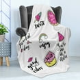 thumbnail image 4 of Chill Soft Flannel Fleece Throw Blanket, Happy Sweetest Day Enjoy and Love Ice Cream Cake Donut Lips Watermelon Candies, Cozy Plush for Indoor and Outdoor Use, 60" x 80", Multicolor, by Ambesonne, 4 of 5