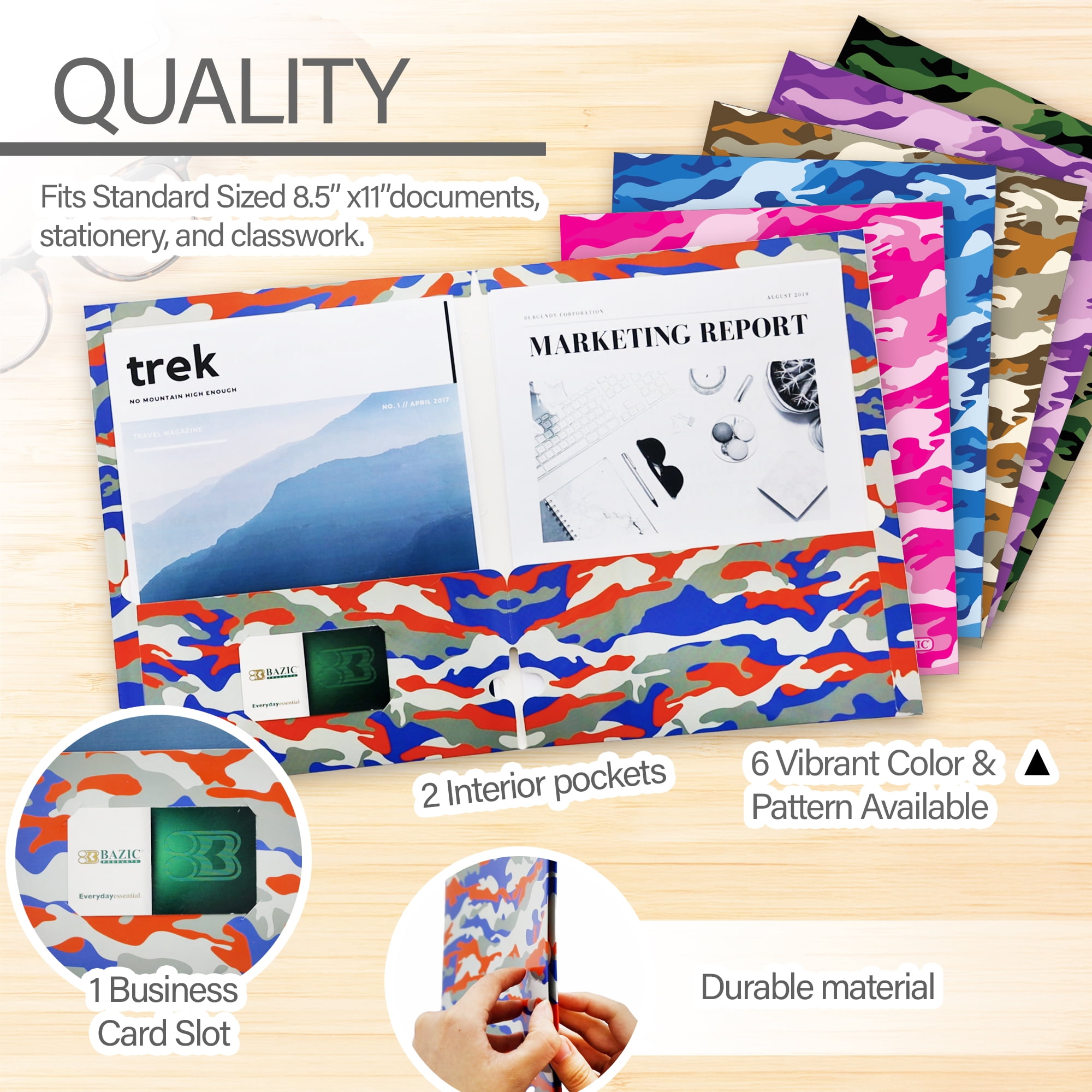 BAZIC 2 Pockets Paper Folder, Camouflage Portfolio, Document Folders, 6-Pack