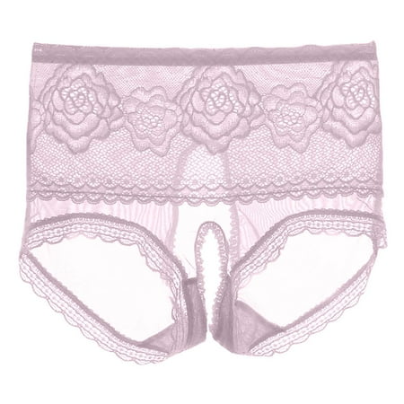 GHSOHS Womens Underwear Panty Underwear Cotton Mesh Panties Lace Embroidered High Waist Open Back Briefs For Women Wear Ultra Thin And Translucent Passionate Opening For Occasions Purple Briefs  M
