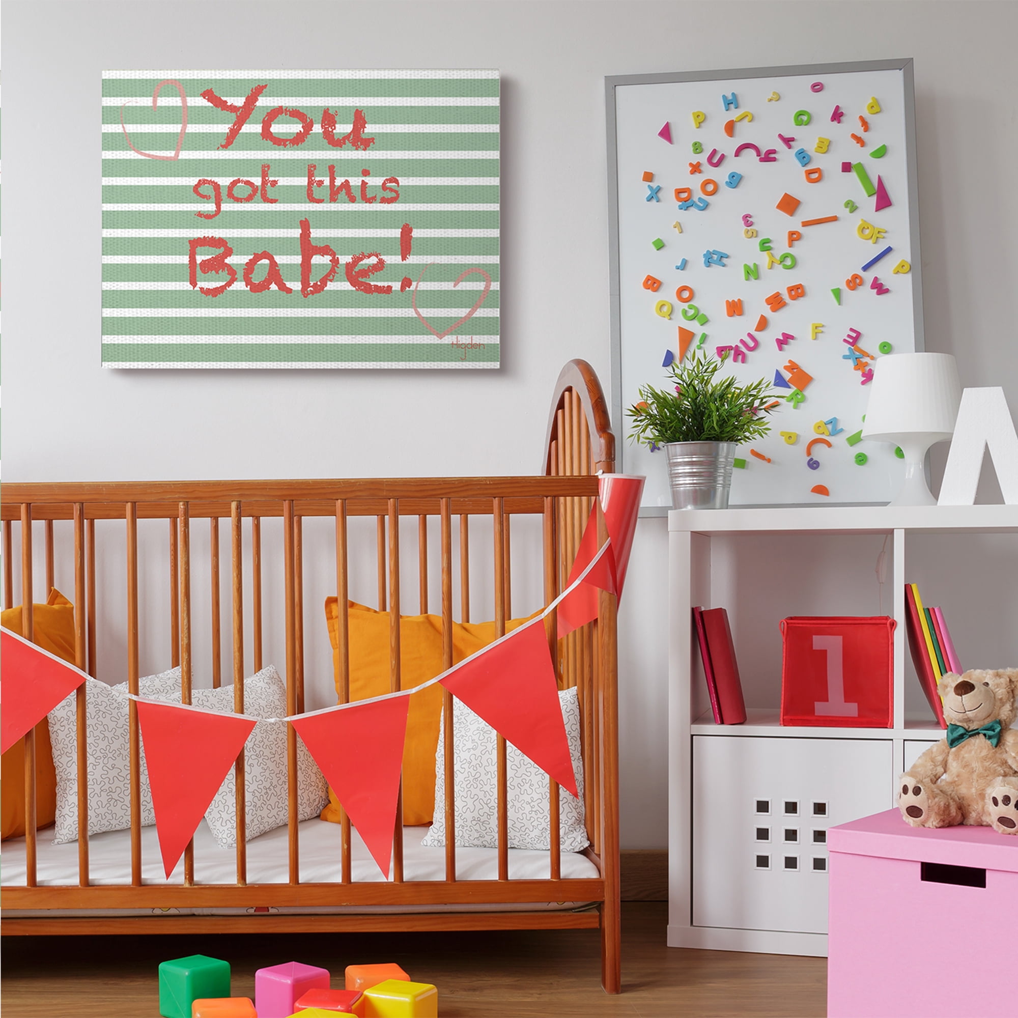 Stupell Industries You Got this Babe Crayon Typography Green Stripes Canvas Wall Art by Mark Higden