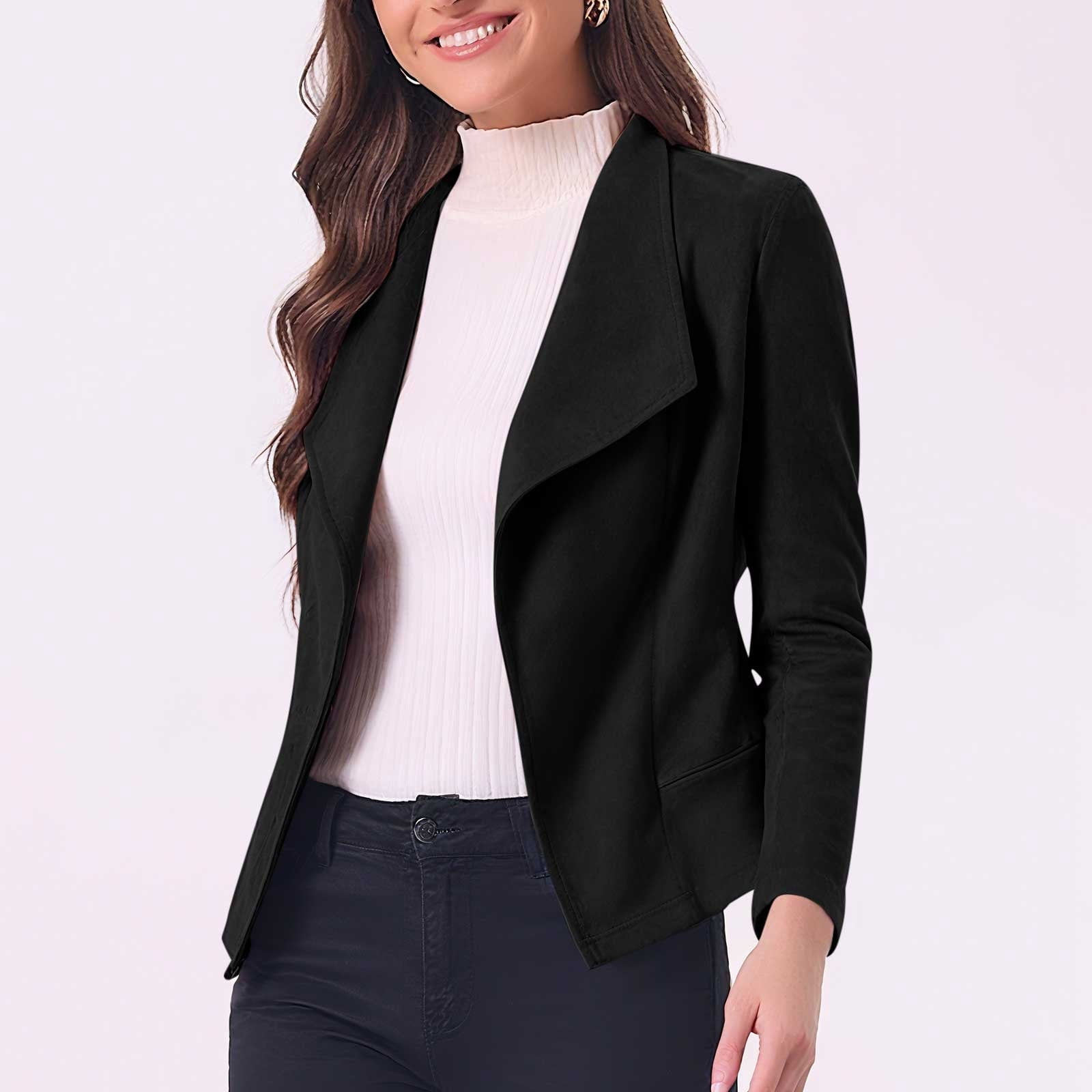 FAVIPT Womens Crop Faux Suede Jackets Fall Fashion 2025 Outfits Winter Clothes Open Front Cropped Coat Outwear Black,XL