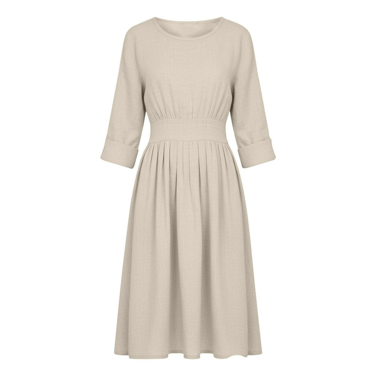 linen midi dress beige Linen Midi Dress main image 0