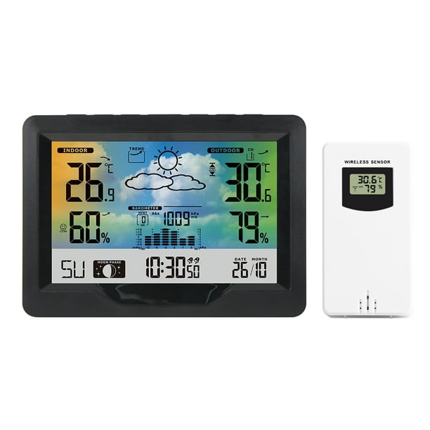 Station météo sans fil pour intérieur et extérieur avec écran couleur et  capteur extérieur Jauge numérique de température et d'humidité avec réveil