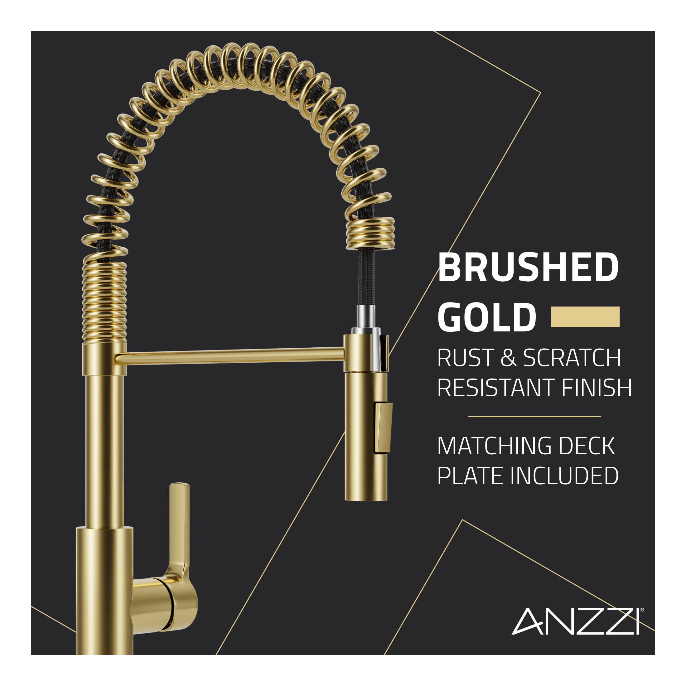 ANZZI Kitchen Faucet with Motion Sensor, Ola Hands-Free Touchless Pull-Down Sprayer in Brushed Gold