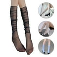 thumbnail image 2 of Womens Ballet Style Sheer Mesh Slouch Calf Socks Japanese JK Girl See Through Transparent Lace Loose Middle Tube Socks, 2 of 14