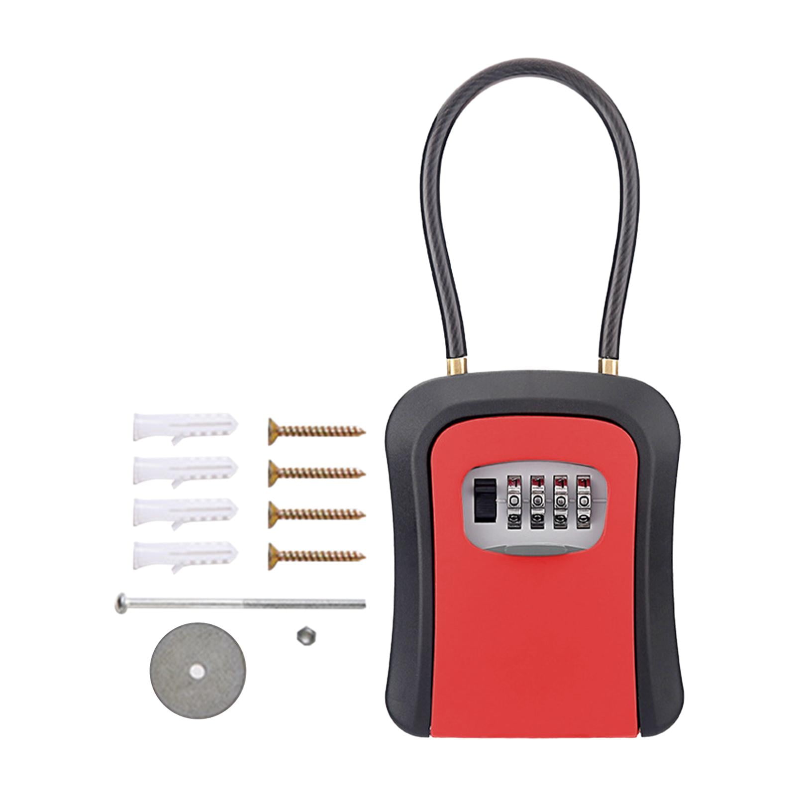Colaxi Box Key Security Box with 4 Digit Combination Steel Cable Shackle Weatherproof Portable for Door Knob or Car Durable Red