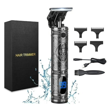 Electric Cordless Hair Clipper Grooming Cutting T-Blade Trimmer Kit Rechargeable Trimmer for Men Zero Gapped Beard Shaver Barbershop Professional (Silver Engraving)