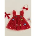 thumbnail image 3 of Cjfdfy Newborn Baby Girl Christmas Dress Infant Baby Girls Christmas Outfit Ruffle Sleeve Star Sequin Layered Tutu Tulle Dress Pompom Headband Little Girls Cake Smash Birthday Party Xmas Tree Dress, 3 of 9