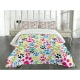 thumbnail image 3 of Ambesonne Colorful Quilted Bedspread Set 3 Pcs, Cartoon Dog Paw Traces, Queen Size, Purple Blue Green, 3 of 5