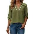 thumbnail image 2 of Camisetas de Cuello en V de Manga Larga para Mujeres Blusas Casuales Vestidas con Cuello de Encaje Hueco, 2 of 9