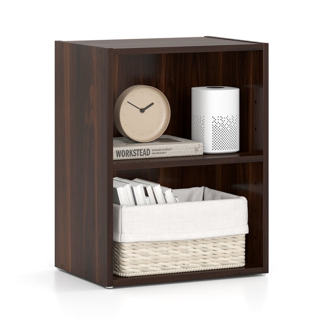 Gymax Bibliothèque à 2 Cubes Organisateur de Rangement DIY avec Étagère Réglable 7 Positions Marron
