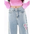 thumbnail image 5 of HLSOHJP Women's Splicing Butterfly Patterns Blue Denim Thin Jeans Street Style American Casual Trousers Female High Waist Straight Pants, 5 of 6