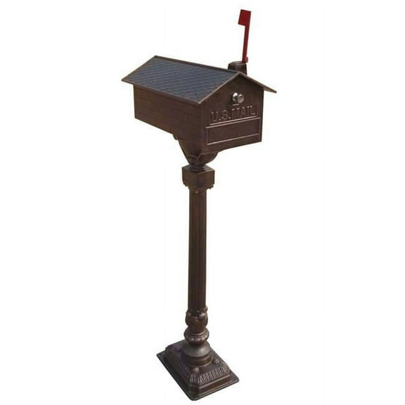 Oakland Living MAILBOX-1-AB Weather Resistant Solid Heavy Cast Aluminum Bronze & Black Tall Mailbox, Antique Bronze