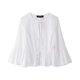 thumbnail image 3 of HH TRAF Conjunto de 2 piezas de verano para mujer, camisa ajustada lisa de manga larga bordada con cuello redondo y parte superior con cordones + pantalones cortos elegantes de diseño hueco para mujer, 3 of 5