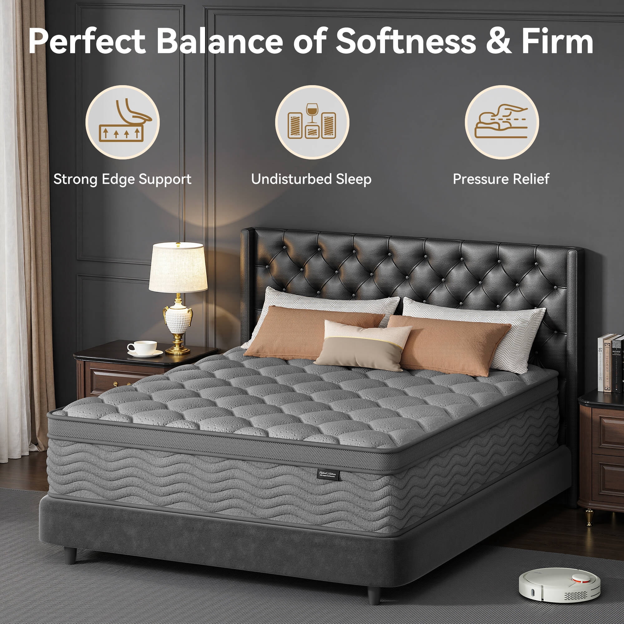 Madevos Queen Mattress 12 inch, Hybrid Mattress in a Box, Memory Foam and Individual Pocket Springs, Pressure Relief, Medium Firm