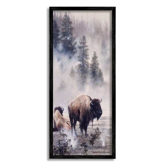 Stupell Industries Bison Foggy Woodland Nature Animals & Insects Painting Black Framed Art Print Wall Art