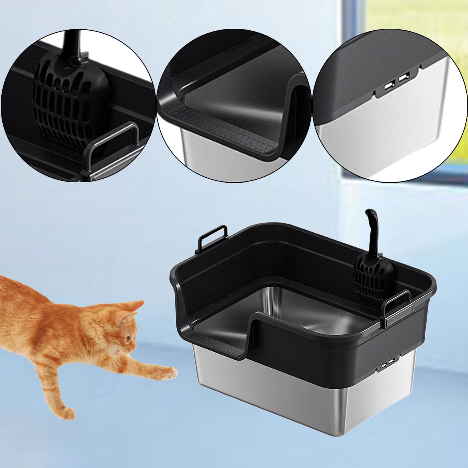 EHJRE Large Cat Litter Box Litter Pan Heightening, Semi Enclosed for Small Large Cats High Sided Sturdy, Anti Splashing, Cat Toilet Black