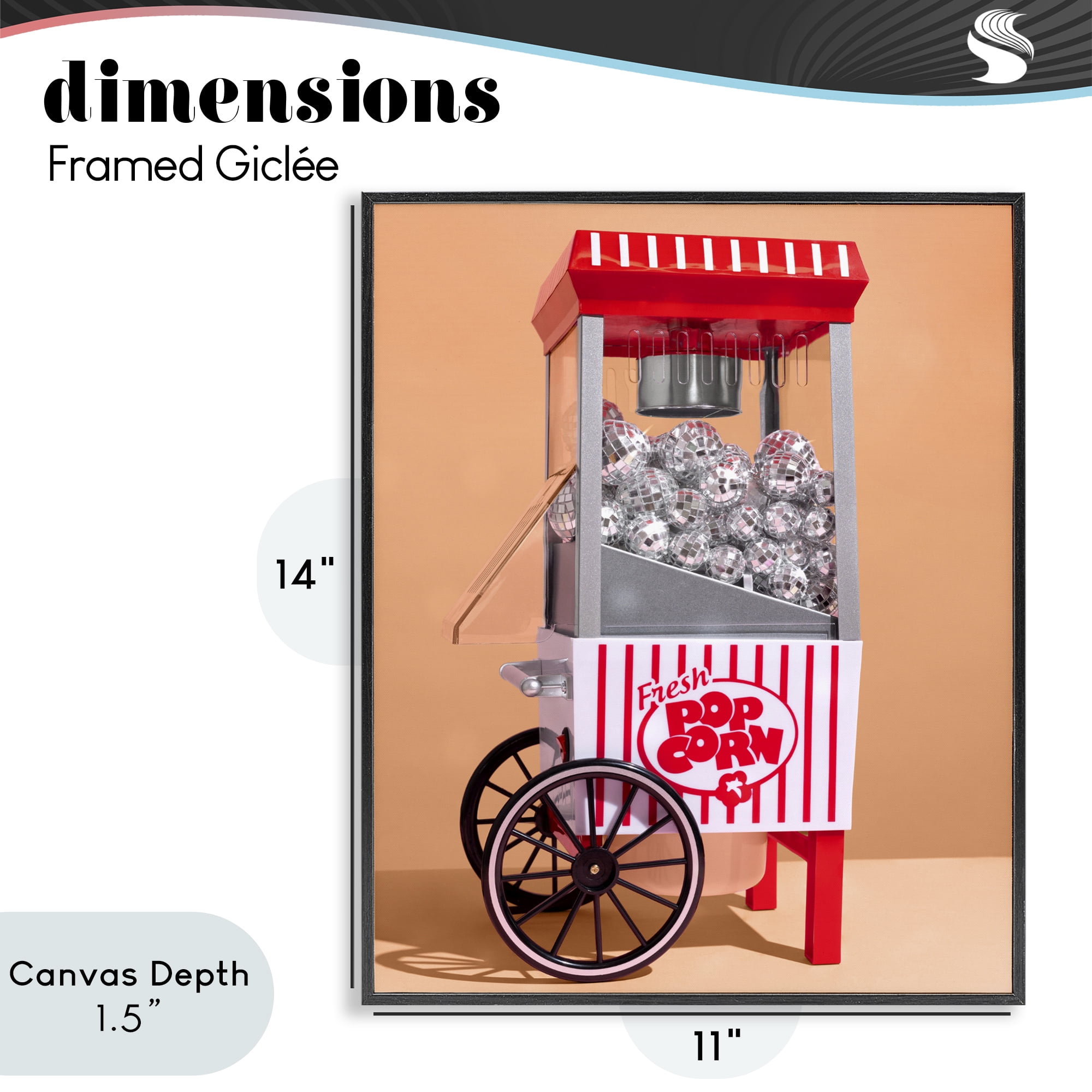 Stupell Industries Retro Disco Popcorn Machine Black Framed Giclee Art, design by LISH Creative