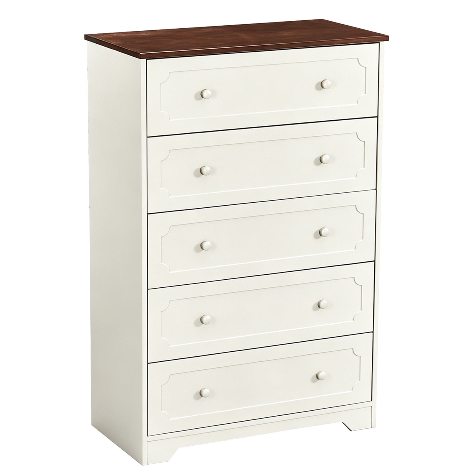 5-Drawer Cabinet with Solid Wood Veneer, Brown, 31.3 x 15.55 x 47.24 in