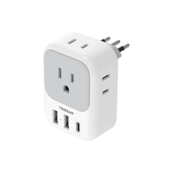 Adaptador de enchufe de viaje Tessan tipo L Italia con 4 salidas, 3 USB
