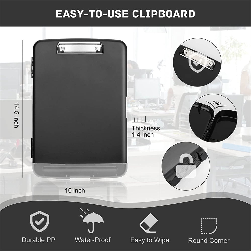 NOGIS Clipboard with Storage, Plastic Clipboards with Pen Holder, Nursing Clipboard 8.5 x 11 inches Letter Size, Foldable Clipboard Organizer with Low Profile Clip for Work, Coach, Student, Black