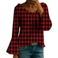 thumbnail image 2 of HLKJKLS Long Sleeve Shirts For Women 3/4 Bell Sleeve V Neck Pressed Pleated Solid Color T Shirt Cotton Like Spring Winter Red M-4Xl, 2 of 8