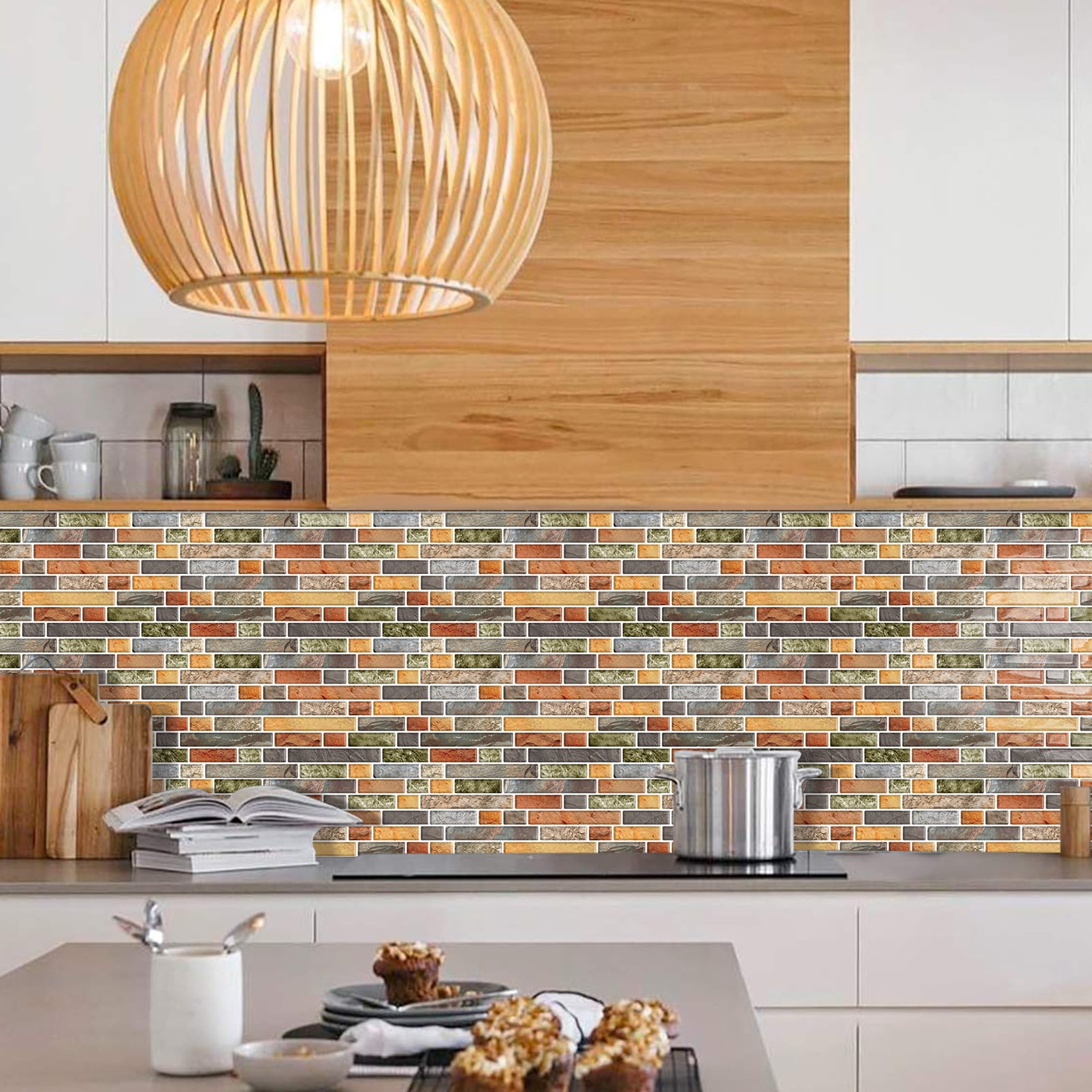DEWOO Thick Kitchen Peel and Stick Tile Backsplash, Stick on Wall Tiles, 12"x12" Self Adhesive Sticky 3D Wall Marble Tiles Bathroom (10-Sheet，Multicolor)