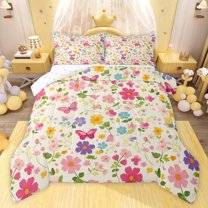 Castle Fairy Teens Pink Butterflies Twin Comforter Sets,Spring Garden Flowers Bedding Set