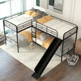 thumbnail image 3 of Euroco Modern Metal Twin L-Shaped Quadruple Bunk Bed for Kids Teens Bedroom, 4-in-1 Beds with Slide, 4 Twin Beds, Black, 3 of 11