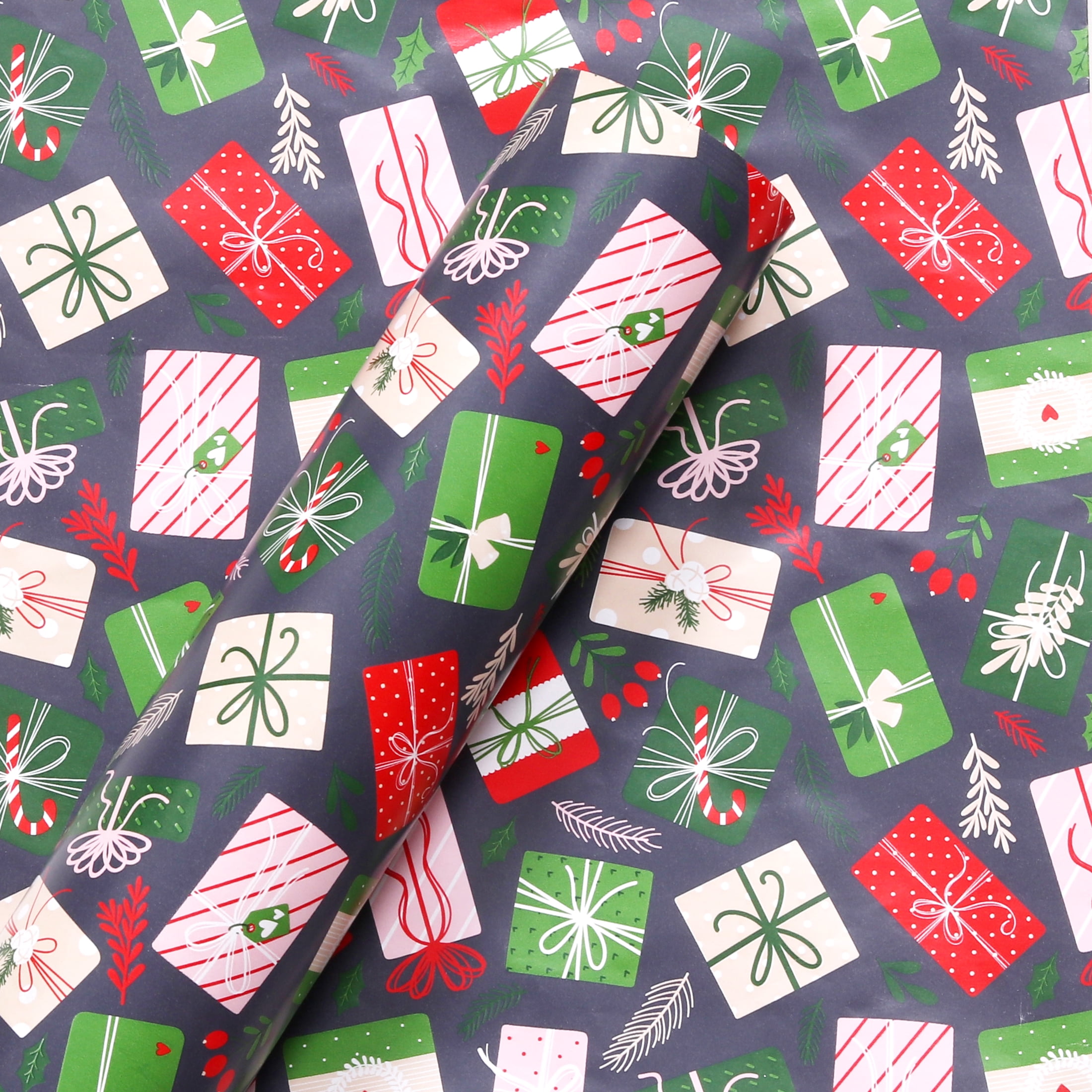Papier cadeau de Noël réversible multicolore Holiday Time, 280 pieds carrés