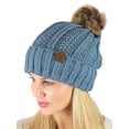 thumbnail image 3 of C.C Thick Cable Knit Faux Fuzzy Fur Pom Fleece Lined Skull Cap Cuff Beanie, Confetti Denim, 3 of 4
