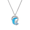 thumbnail image 1 of Silvertone Large Blue Owl on Hot Blue Moon Peace Love Latkes Affirmation Ring Necklace, 1 of 2