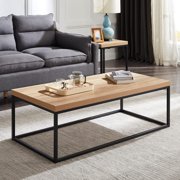 Walnut Coffee Table | Modern Industrial Rectangular Table With Black Metal